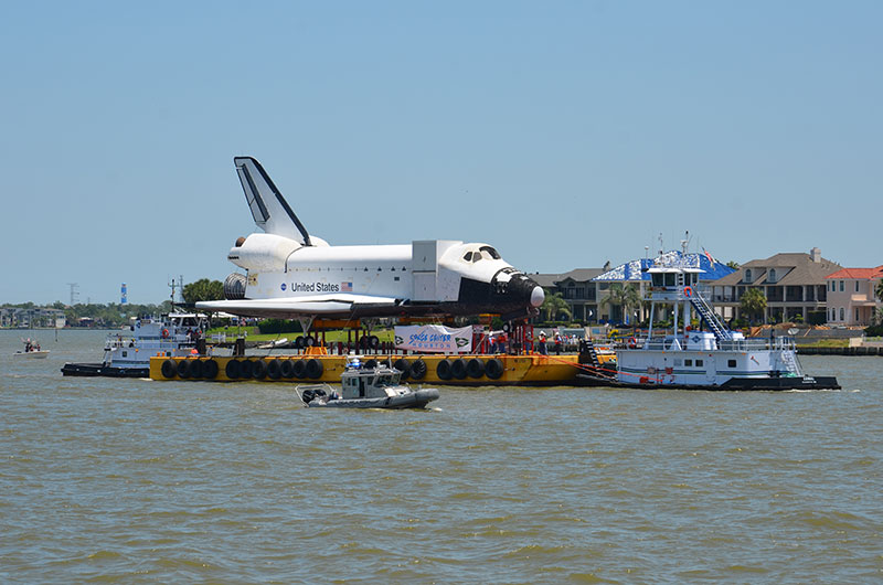 Space shuttle replica docks in Houston lake, launches 'Shuttlebration'