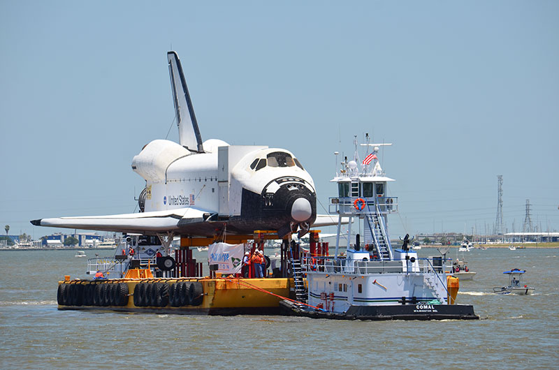 Space shuttle replica docks in Houston lake, launches 'Shuttlebration'