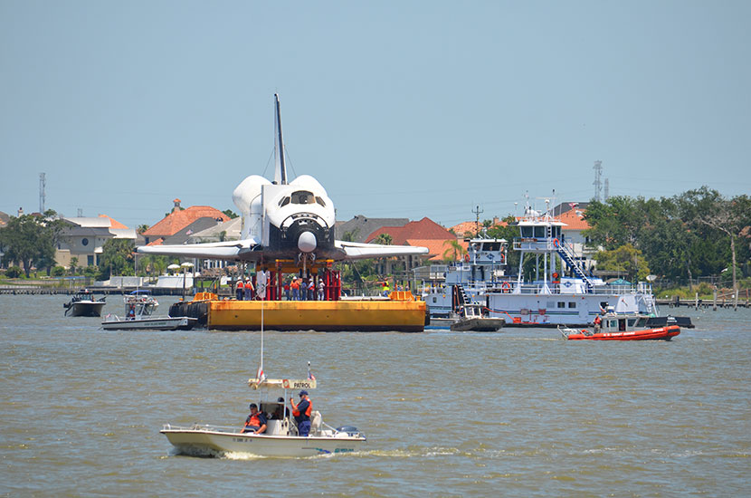 Space shuttle replica docks in Houston lake, launches 'Shuttlebration'