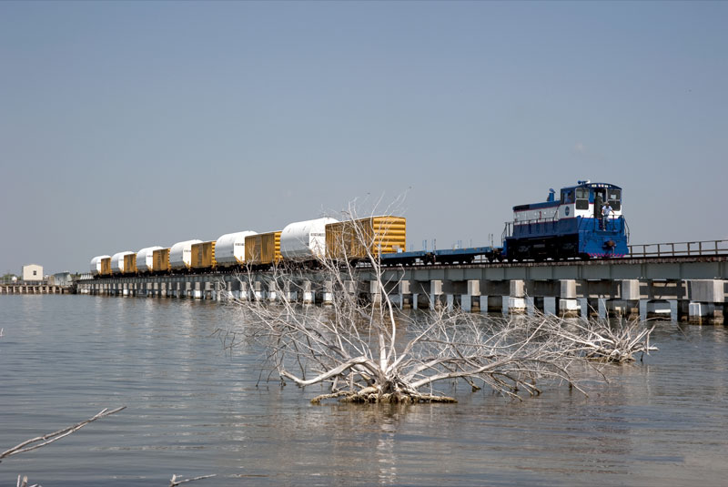 Final shuttle booster segments arrive by train