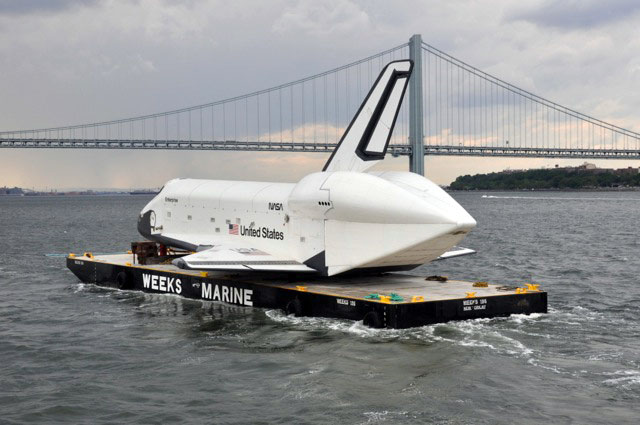 Space shuttle Enterprise damaged at sea, delivery to Intrepid delayed