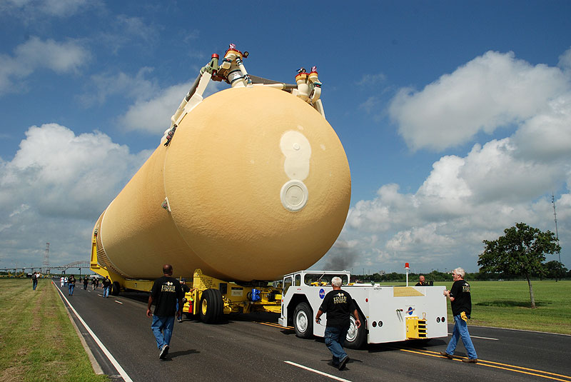 Final shuttle fuel tank to fly rolls out from Michoud