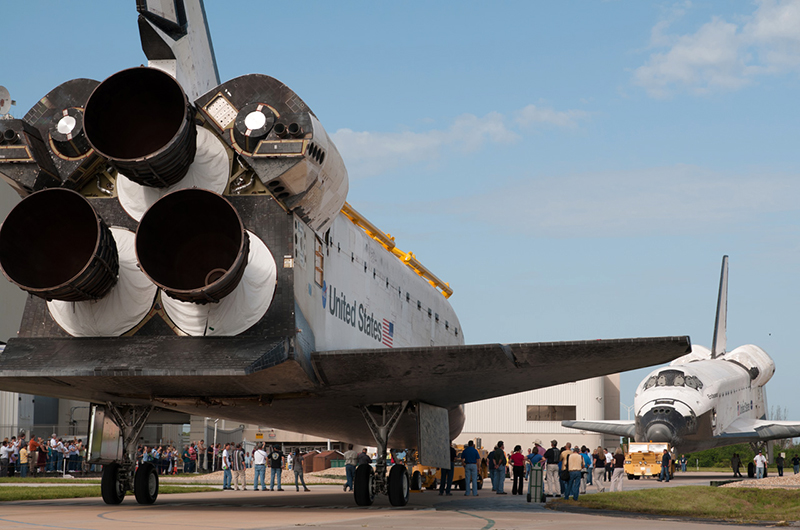 Trading places, space shuttles meet nose-to-nose for a final time