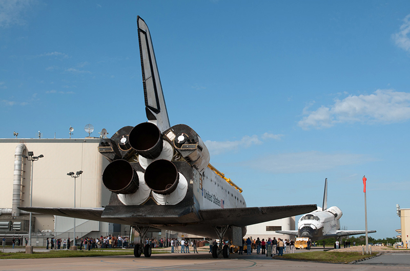 Trading places, space shuttles meet nose-to-nose for a final time