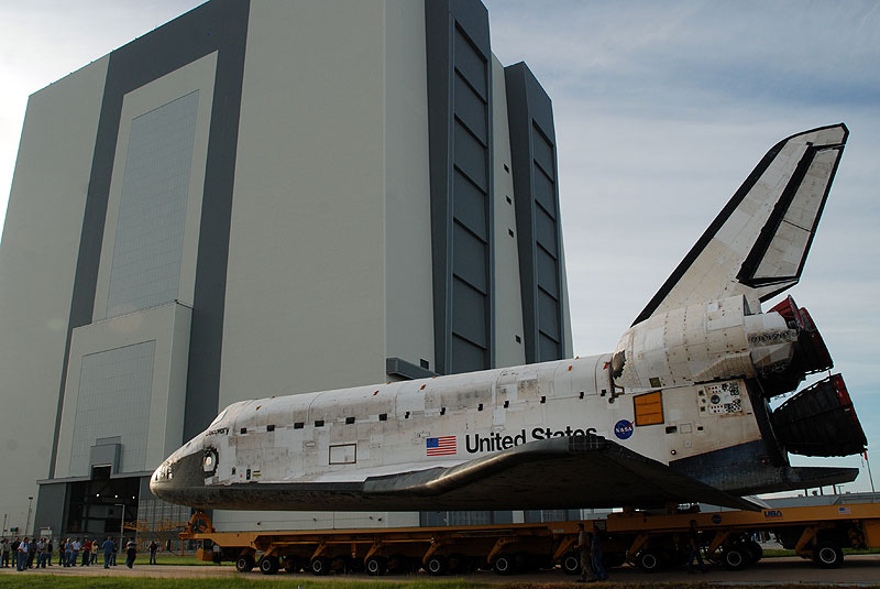 Space shuttle Discovery departs hangar for final flight