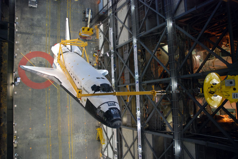 Shuttle Discovery mated with its final boosters and tank