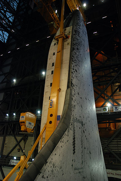 Shuttle Discovery mated with its final boosters and tank