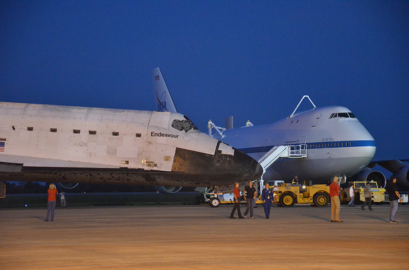 Space shuttle Endeavour mounted on 747 jet for final flight to L.A.