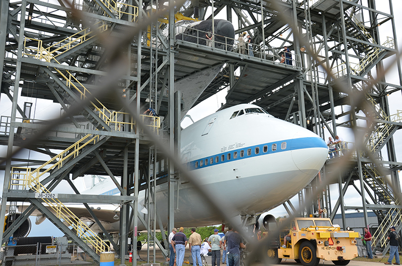 Space shuttle Endeavour mounted on 747 jet for final flight to L.A.