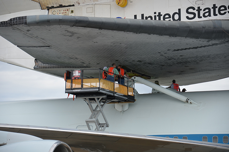 Space shuttle Endeavour mounted on 747 jet for final flight to L.A.