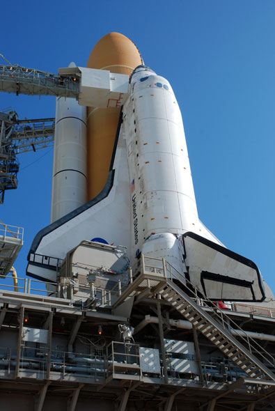 On the launch pad with space shuttle Discovery