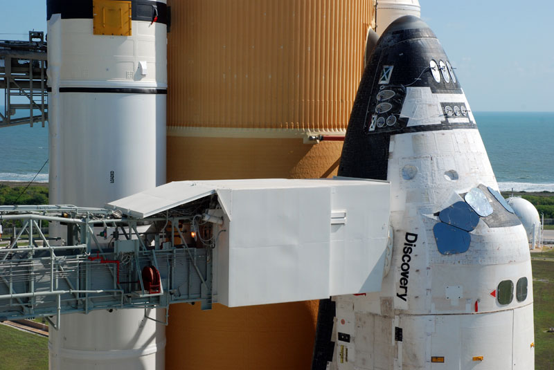 On the launch pad with space shuttle Discovery