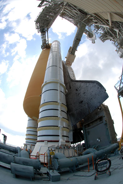 On the launch pad with space shuttle Discovery