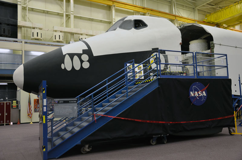 Seattle-bound space shuttle sim segmented for shipping